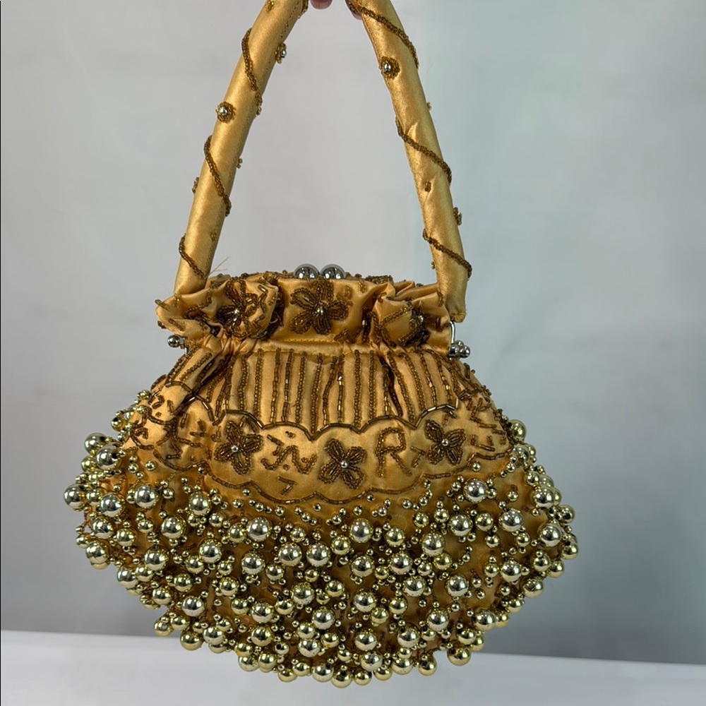 Elegant Vintage Gold Beaded Evening Clutch/Handbag